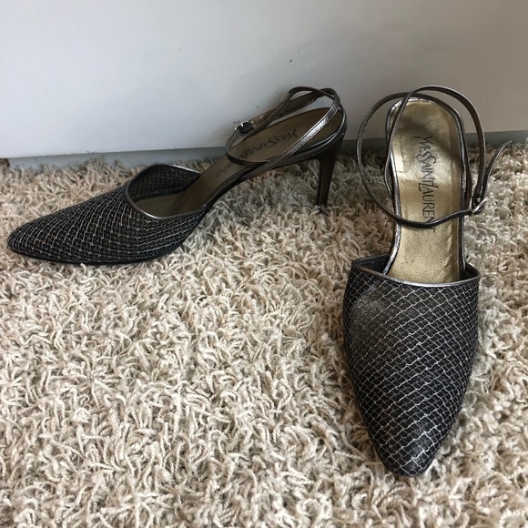 Yves Saint Laurent Silver Mesh Heels 8M - Picture 2 of 5